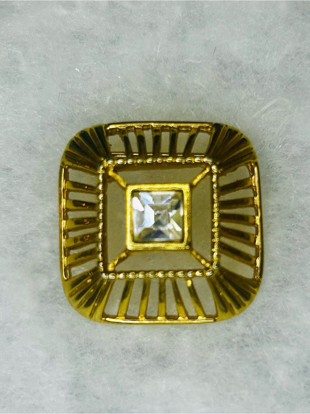 Vintage Gold-Tone Square Rhinestone Brooch (1980-85)